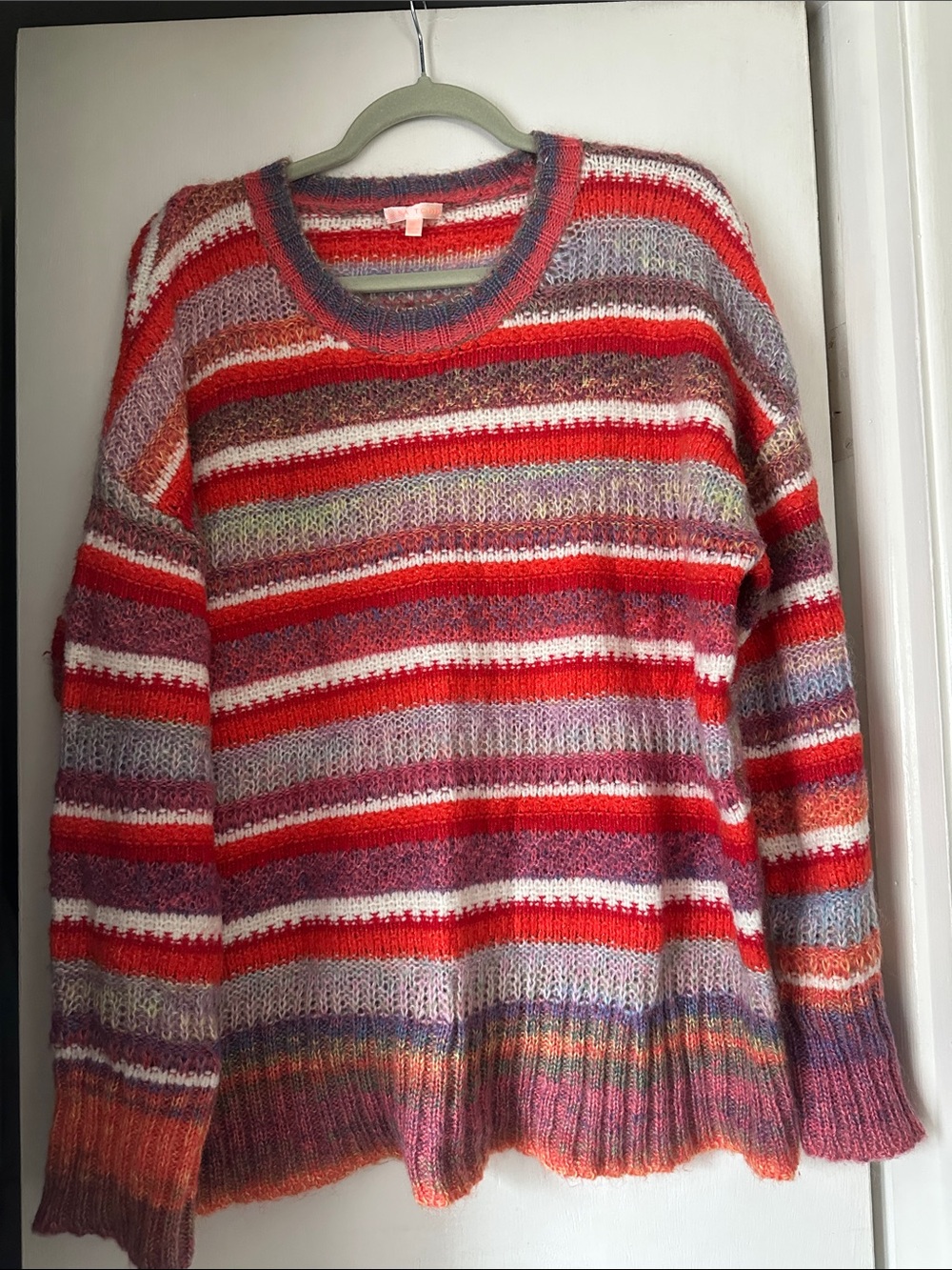 Lisa Todd Multicolor Striped Crewneck Sweater — Red, White, Purple